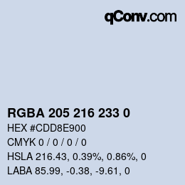 Color code: RGBA 205 216 233 0 | qconv.com