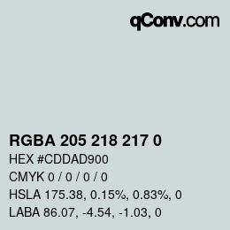 Color code: RGBA 205 218 217 0 | qconv.com