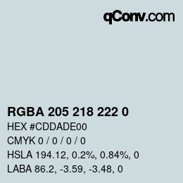 Color code: RGBA 205 218 222 0 | qconv.com