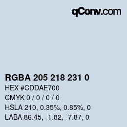 Color code: RGBA 205 218 231 0 | qconv.com