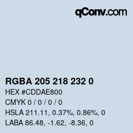 Color code: RGBA 205 218 232 0 | qconv.com