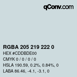 Color code: RGBA 205 219 222 0 | qconv.com