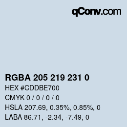 Color code: RGBA 205 219 231 0 | qconv.com