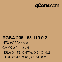 颜色代码: RGBA 206 165 119 0.2 | qconv.com