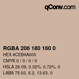 Color code: RGBA 206 180 160 0 | qconv.com