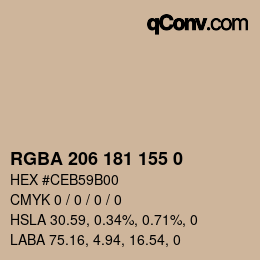 Color code: RGBA 206 181 155 0 | qconv.com