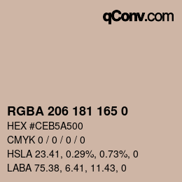 Color code: RGBA 206 181 165 0 | qconv.com