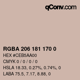 Color code: RGBA 206 181 170 0 | qconv.com