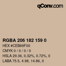 Color code: RGBA 206 182 159 0 | qconv.com
