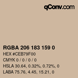 Color code: RGBA 206 183 159 0 | qconv.com