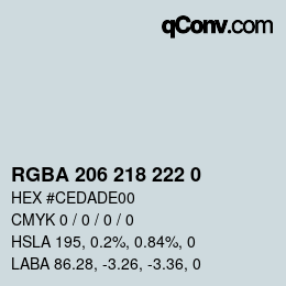 Color code: RGBA 206 218 222 0 | qconv.com