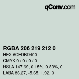 Color code: RGBA 206 219 212 0 | qconv.com