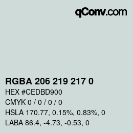 Color code: RGBA 206 219 217 0 | qconv.com