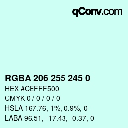 Color code: RGBA 206 255 245 0 | qconv.com