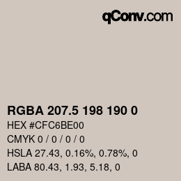 Color code: RGBA 207.5 198 190 0 | qconv.com