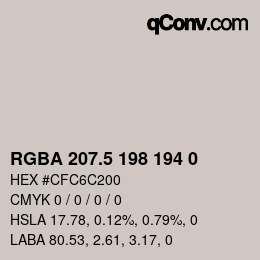 Color code: RGBA 207.5 198 194 0 | qconv.com