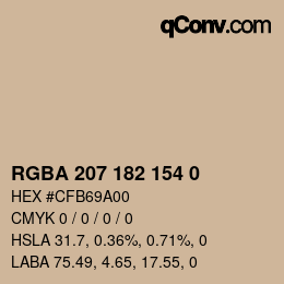Color code: RGBA 207 182 154 0 | qconv.com
