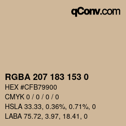 Color code: RGBA 207 183 153 0 | qconv.com