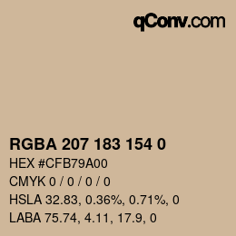 Color code: RGBA 207 183 154 0 | qconv.com