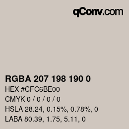 Color code: RGBA 207 198 190 0 | qconv.com