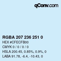 Color code: RGBA 207 236 251 0 | qconv.com