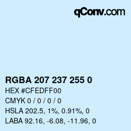 Color code: RGBA 207 237 255 0 | qconv.com