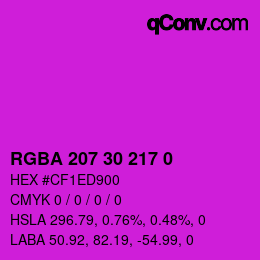 Color code: RGBA 207 30 217 0 | qconv.com
