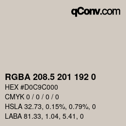 Color code: RGBA 208.5 201 192 0 | qconv.com