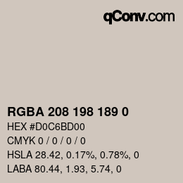 Color code: RGBA 208 198 189 0 | qconv.com