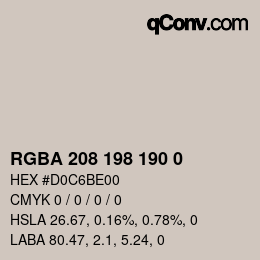 Color code: RGBA 208 198 190 0 | qconv.com