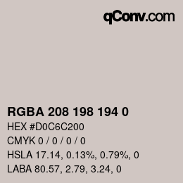 Color code: RGBA 208 198 194 0 | qconv.com