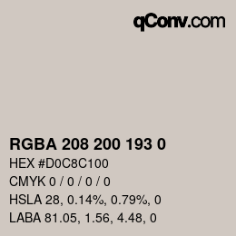 Color code: RGBA 208 200 193 0 | qconv.com