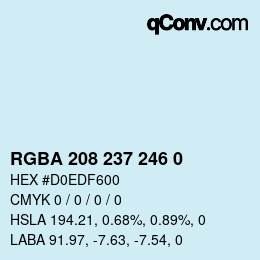 Color code: RGBA 208 237 246 0 | qconv.com
