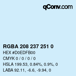 Color code: RGBA 208 237 251 0 | qconv.com
