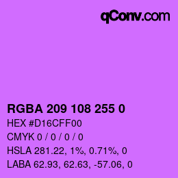 Color code: RGBA 209 108 255 0 | qconv.com