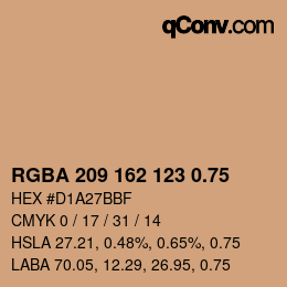 颜色代码: RGBA 209 162 123 0.75 | qconv.com