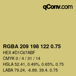 颜色代码: RGBA 209 198 122 0.75 | qconv.com