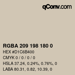 Farbcode: RGBA 209 198 180 0 | qconv.com