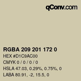 Color code: RGBA 209 201 172 0 | qconv.com