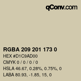 Color code: RGBA 209 201 173 0 | qconv.com