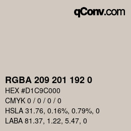 Color code: RGBA 209 201 192 0 | qconv.com