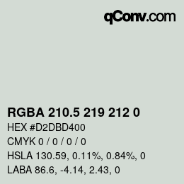 Color code: RGBA 210.5 219 212 0 | qconv.com