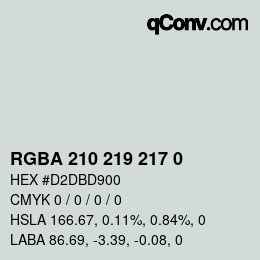 Color code: RGBA 210 219 217 0 | qconv.com