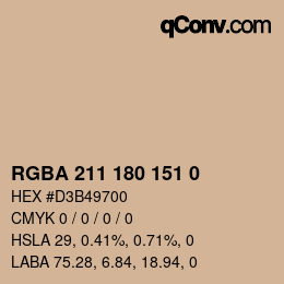 Color code: RGBA 211 180 151 0 | qconv.com