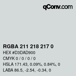 Color code: RGBA 211 218 217 0 | qconv.com