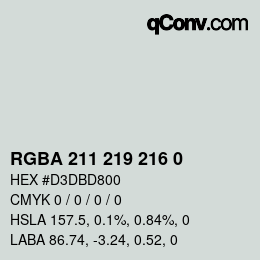 Color code: RGBA 211 219 216 0 | qconv.com