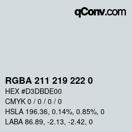 Color code: RGBA 211 219 222 0 | qconv.com