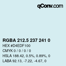Color code: RGBA 212.5 237 241 0 | qconv.com
