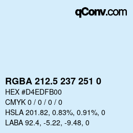 Color code: RGBA 212.5 237 251 0 | qconv.com