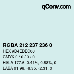 Color code: RGBA 212 237 236 0 | qconv.com